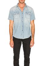 Saint Laurent Short Sleeve Denim Shirt In Denim Light