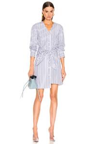 Tibi Liam Stripe V-neck Shirtdress In Blue,stripes,white