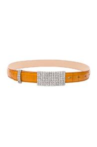 Alessandra Rich Crystal Buckle Eel Skin Belt In Yellow,animal Print