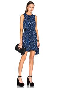 Proenza Schouler Printed Georgette Flared Dress In Blue,abstract