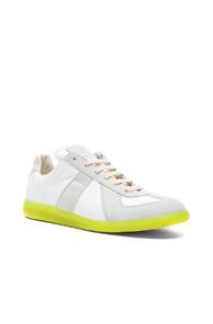 Maison Margiela Leather Replica Sneakers In White,neon