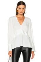 Proenza Schouler Satin Back Crepe Jacquard Long Sleeve V-neck Top In White