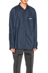 Vetements Oversized Inside Out Denim Shirt In Denim Dark
