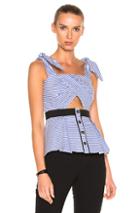 Self-portrait Stripe Shirting Tie Detail Top In Blue,stripes,white