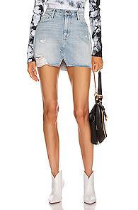 Frame Le Mini Skirt Split Front In Denim Light