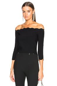 Alexander Mcqueen Scallop Hem Off Shoulder Sweater In Black