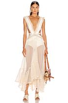 Patbo Fringe And Mesh Cutout Maxi Dress In Neutral