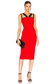 Roland Mouret Malton Double Wool Crepe & Embroidered Lace Trim Dress In Red