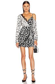 Self-portrait Leopard Printed Wrap Dress In Animal Print,black,white