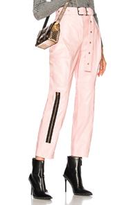 Proenza Schouler Shiny Plonge Leather Straight Pleated Pants In Pink