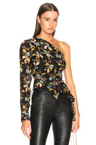 Nicholas One Shoulder Drape Top In Black,floral