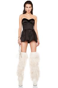 Saint Laurent Velvet Trim Satin Strapless Romper In Black