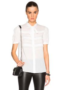 Saint Laurent Short Sleeve Ruffle Blouse In White