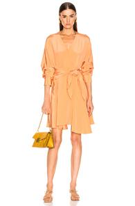 Tibi Long Sleeve Wrap Dress In Orange