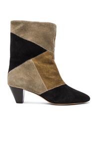 Isabel Marant Etoile Dexton Patch Velvet Booties In Green,black