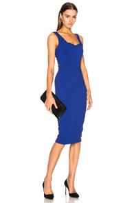 Victoria Beckham Matte Heavy Rib Jersey Drape Cami Curve Fitted Dress In Blue
