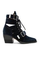Chloe Rylee Velvet Lace Up Buckle Boots In Blue