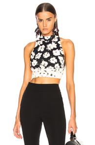 Proenza Schouler Printed Sleeveless Crop Top In Black,floral,pink