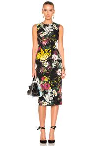 Dolce & Gabbana Strapless Printed Midi Dress In Black,floral,green,red,yellow