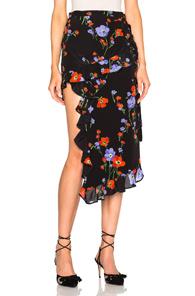 No. 21 Asymmetrical Skirt In Black,floral