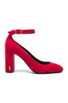 Saint Laurent Loulou Suede Ankle Strap Pumps In Red