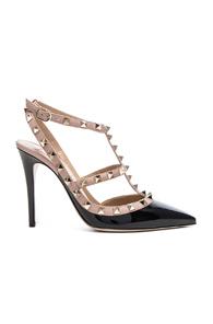 Valentino Rockstud Patent Leather Ankle Strap Heels In Black