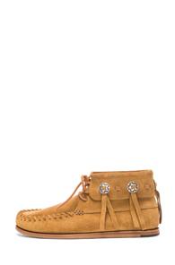Saint Laurent Mocassin Indien Suede Booties In Brown