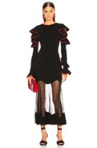 Alexander Mcqueen Long Sleeve Sheer Hem Midi Dress In Black,red