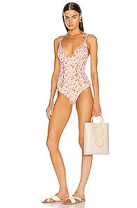 Zimmermann Goldie Crescent Cut Out Swimsuit In Floral,pink,white