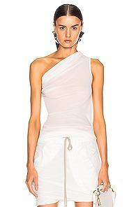 Drkshdw By Rick Owens One Shoulder Draped Tee In Neutral