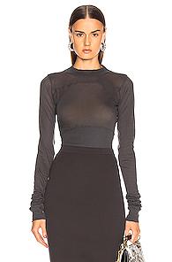 Rick Owens Cropped Plinth Long Sleeve Top In Blue