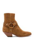Saint Laurent Suede West Strap Ankle Boots In Brown