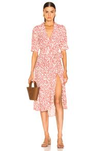Ganni Printed Crepe Dress In Abstract,red,white