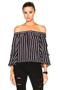 Nicholas Tiered Sleeve Top In Black,stripes