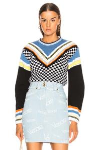 Versace Printed Crewneck Sweater In Abstract,stripes,blue,black,white,yellow,orange