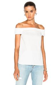 Tibi Seersucker Off Shoulder Top In White