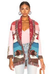 Alanui Lunar Phases Oversized Jacquard Cardigan In Abstract,brown,pink,red