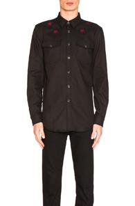 Givenchy Star Neck Button Down Shirt In Black