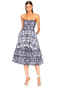 Jonathan Simkhai Scallop Bustier Midi Dress In Blue,floral,white