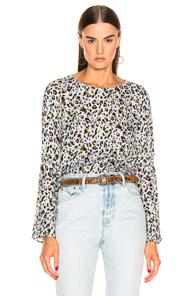 L'agence Dylan Wide Bell Sleeve Blouse In Animal Print,blue