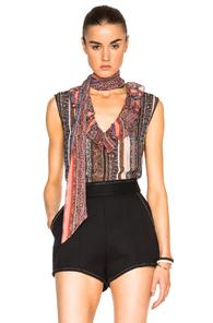 Rodarte Paisley Silk Chiffon Neck Tie Blouse In Abstract,orange