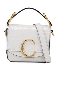 Chloe Mini C Embossed Croc Crossbody Bag In White