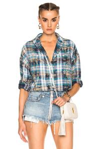 R13 Big Boy Top In Blue,checkered & Plaid