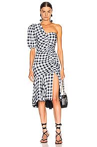 Jonathan Simkhai Lux Twill One Sleeve Dress In Blue,plaid