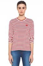 Comme Des Garcons Play Striped Cotton Red Emblem Tee In Stripes,red