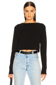 T By Alexander Wang Cropped Boatneck Sweater In Black