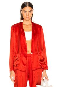 Raquel Allegra Satin Cargo Blazer In Red