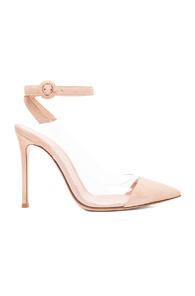 Gianvito Rossi Suede & Plexy Ankle Strap Heels In Neutrals