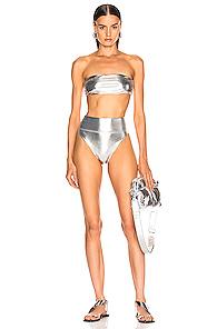 Adriana Degreas Bandeau & High Leg Bikini In Metallic
