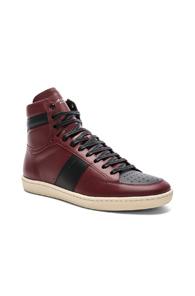 Saint Laurent Leather High Top Sneakers In Red